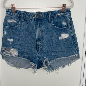 Mumu Blue Distressed Blue Denim Shorts with raw hem | 27
